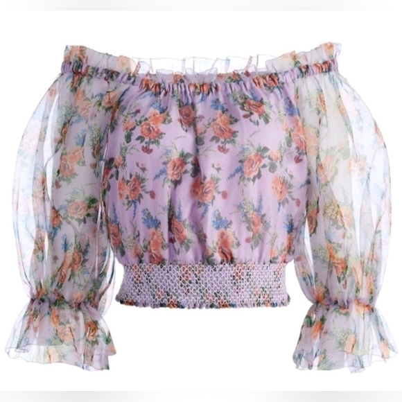 Alice + Olivia Tops - ALICE + OLIVIA Caprina Silk Puff Sleeve Off Shoulder Crop Top Size Small NWOT